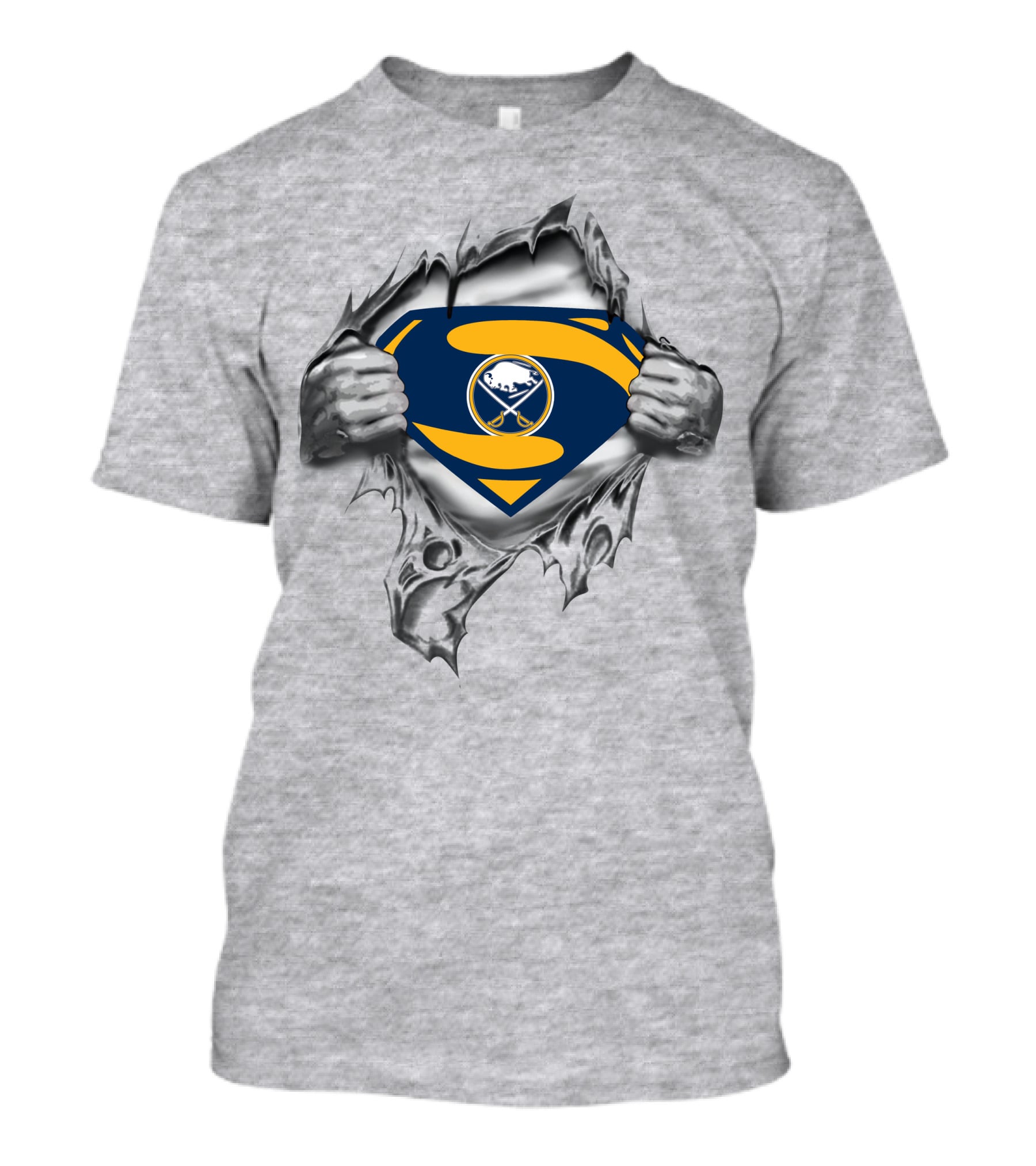 Buffalo Sabres Superman Emblem Ripped Chest T-Shirt