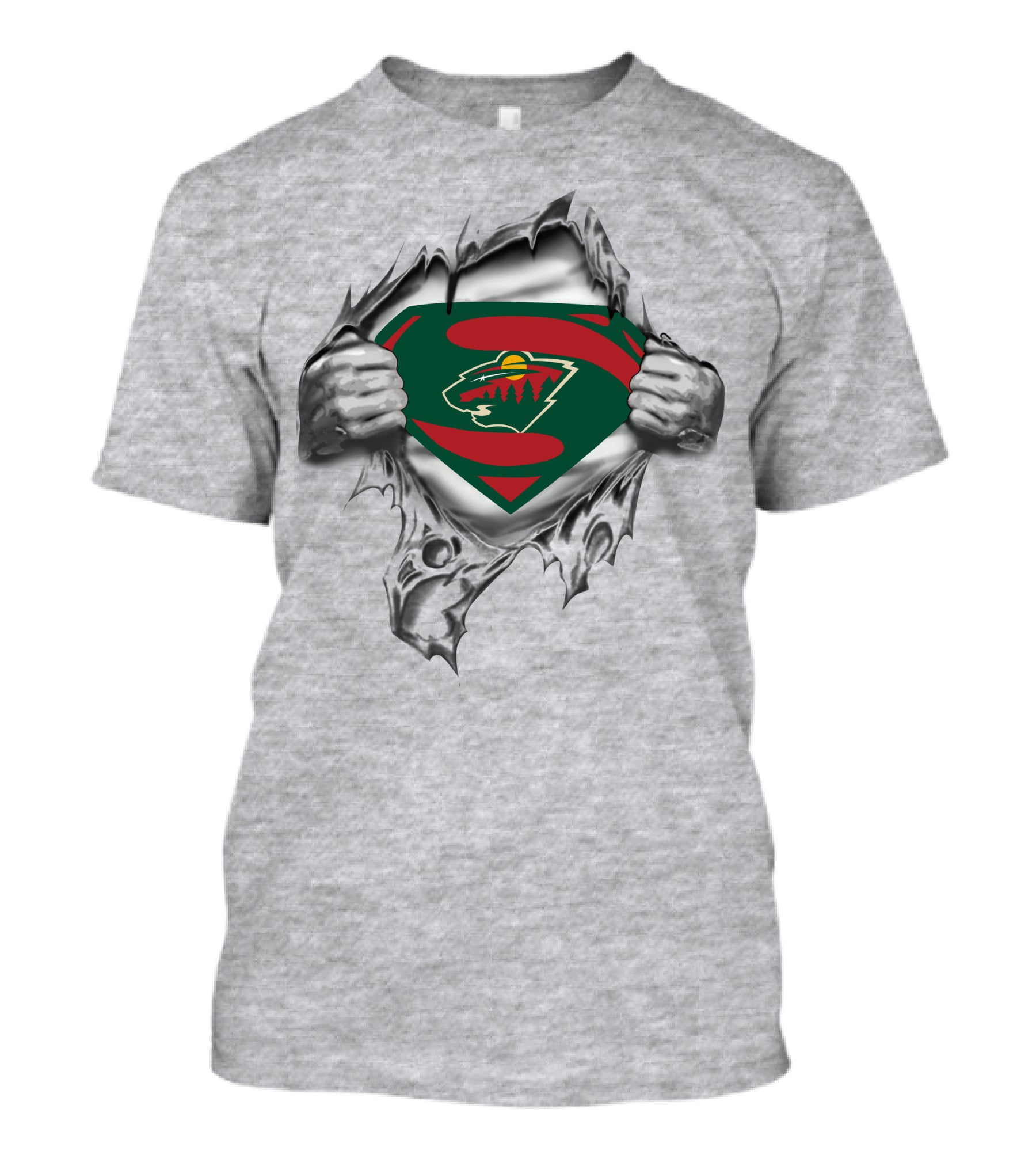 Minnesota Wild Superhero Chest Logo Reveal T-Shirt