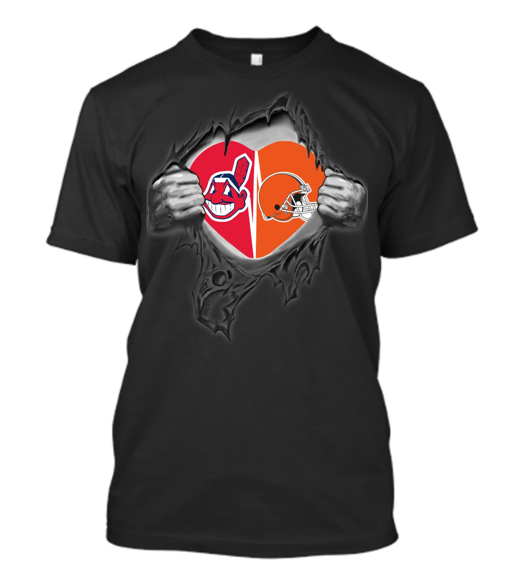 Cleveland Browns Indians Heart Vintage Logos Torn Skin T-Shirt