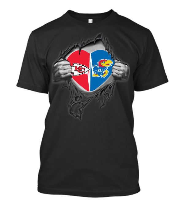 Kansas City Chiefs KU Jayhawks Heart Torn Metal T-Shirt