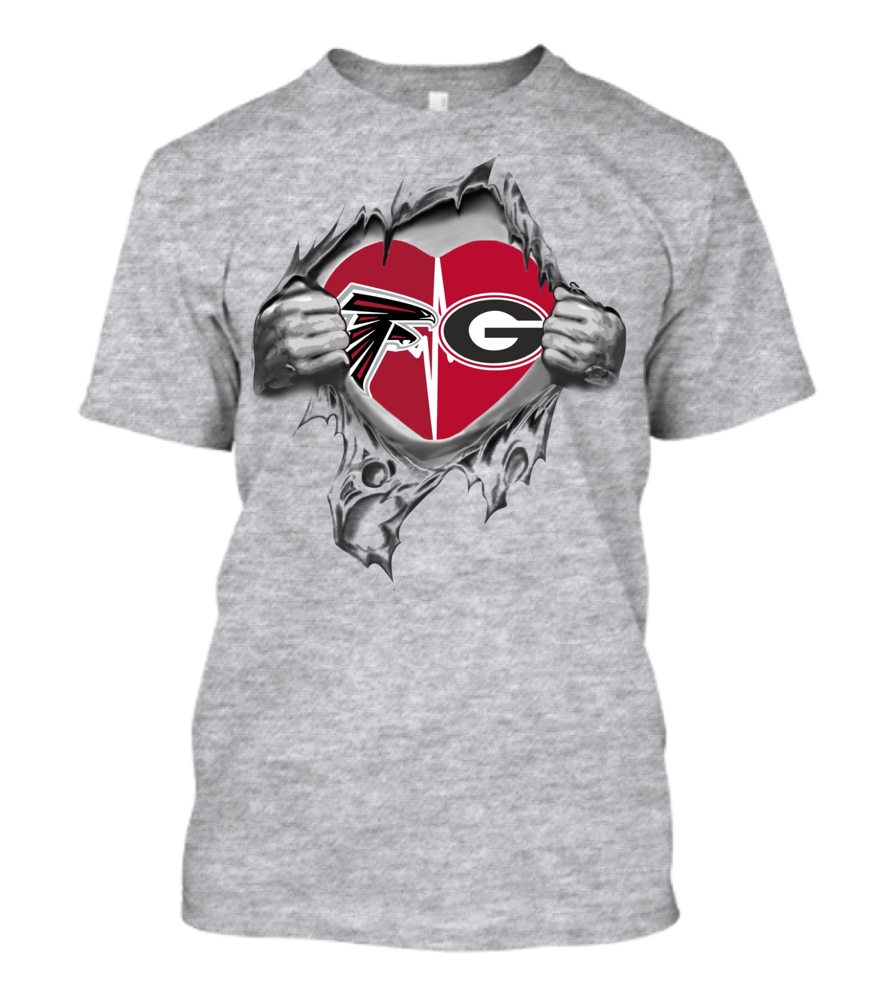 Atlanta Falcons Georgia Bulldogs Heart Rip T-Shirt