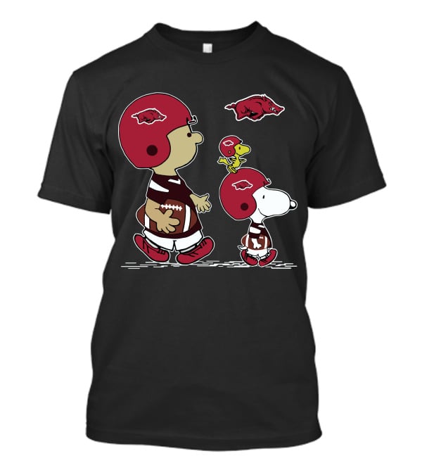 Arkansas Razorbacks Football Snoopy And Woodstock With Helmets And Hog T-Shirt