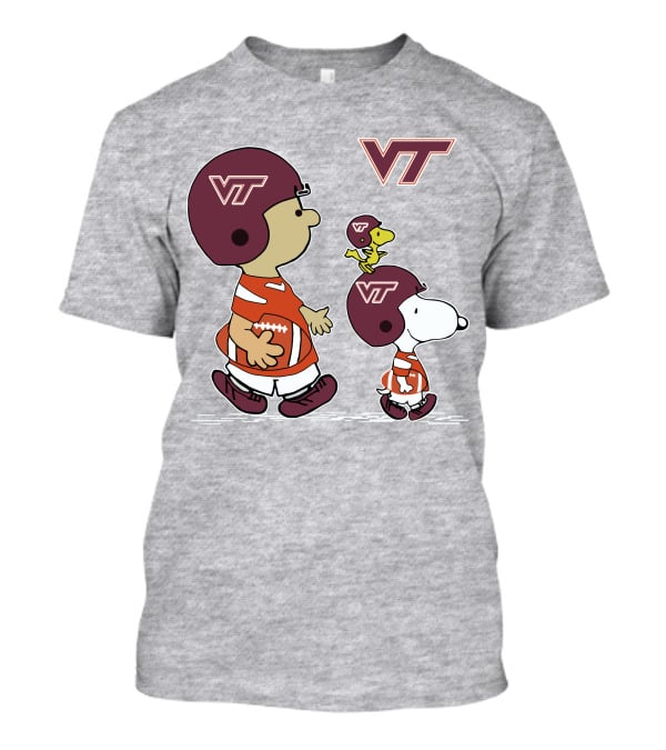 Virginia Tech Hokies VT Football Snoopy And Woodstock Peanuts Characters T-Shirt