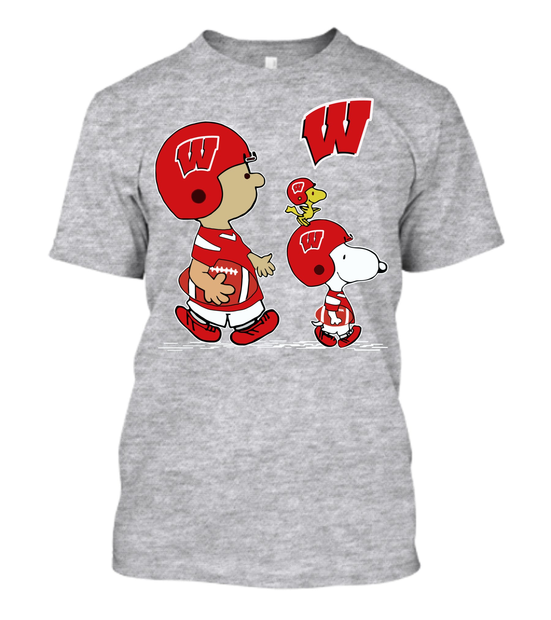Wisconsin Badgers Snoopy Football Helmet Peanuts Characters Walking Together T-Shirt