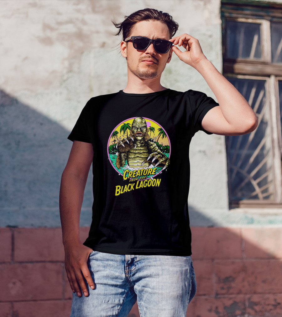 Creature From The Black Lagoon Retro Monster Beach Scene T-Shirt