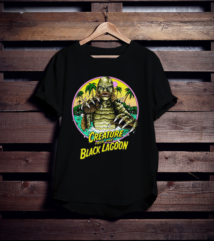 Creature From The Black Lagoon Retro Monster Beach Scene T-Shirt
