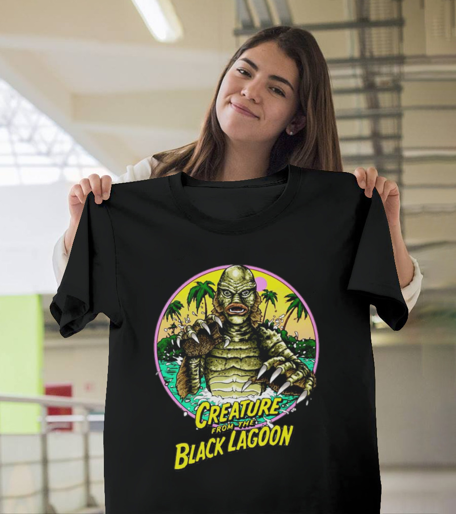 Creature From The Black Lagoon Retro Monster Beach Scene T-Shirt