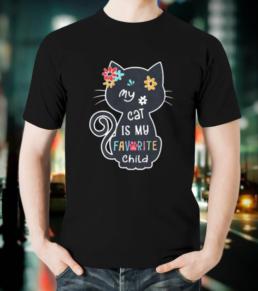 My Cat Is My Favorite Child Floral Paw Prints T-Shirt