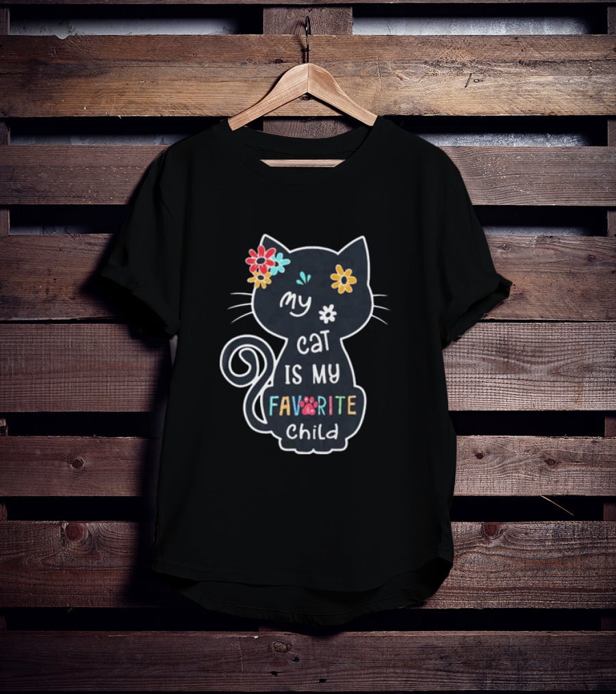 My Cat Is My Favorite Child Floral Paw Prints T-Shirt