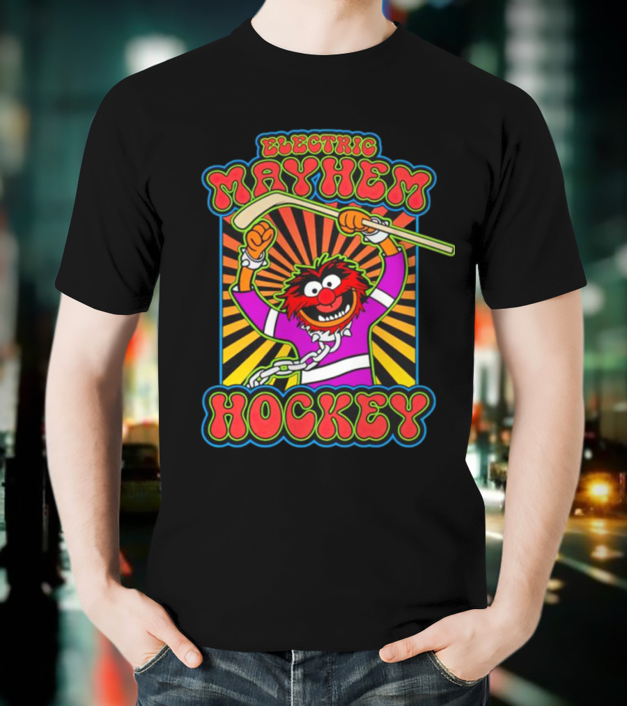 Electric Mayhem Hockey Muppets Animal With Hockey Stick T-Shirt