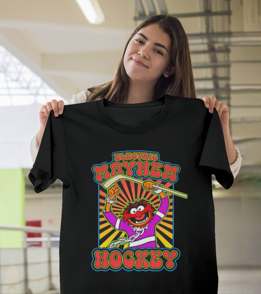 Electric Mayhem Hockey Muppets Animal With Hockey Stick T-Shirt