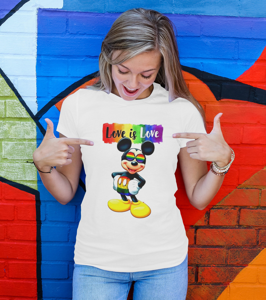 Mickey Mouse Love Is Love Rainbow Happy Pride T-Shirt