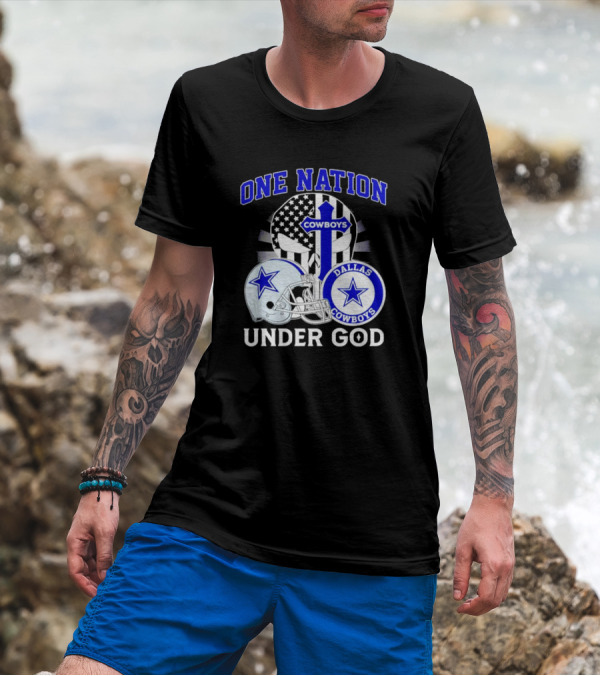 Dallas Cowboys One Nation Under God American Flag Football Helmet Star T-Shirt
