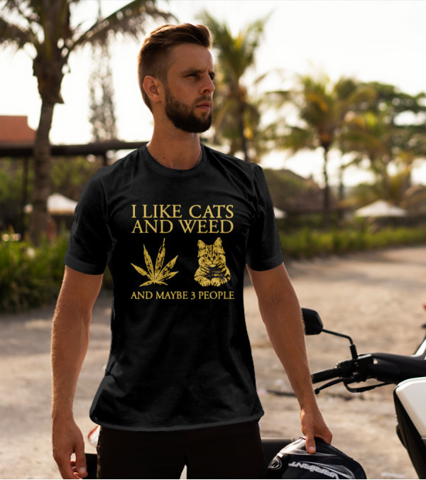 I Like Cats And Weed Cannabis Leaf Cat Lovers And Maybe 3 People T-Shirt