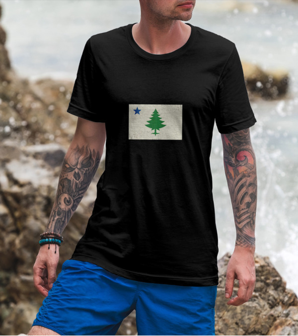 Maine Vintage Flag Pine Tree And Blue Star T-Shirt