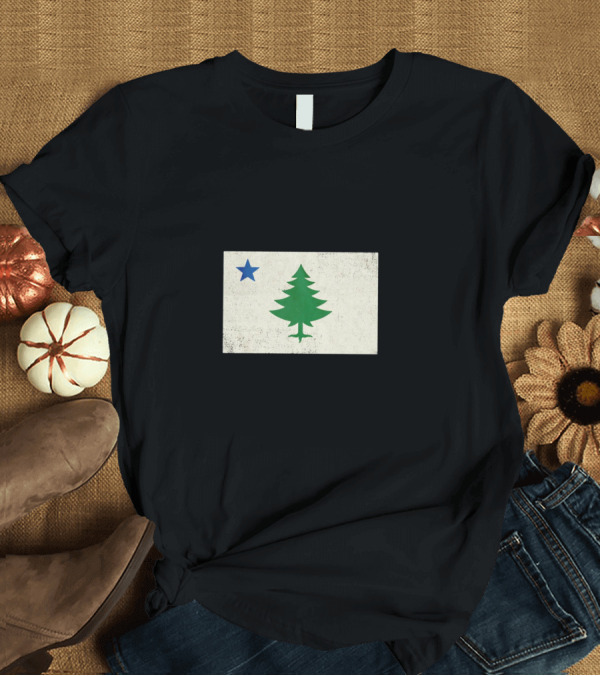 Maine Vintage Flag Pine Tree And Blue Star T-Shirt