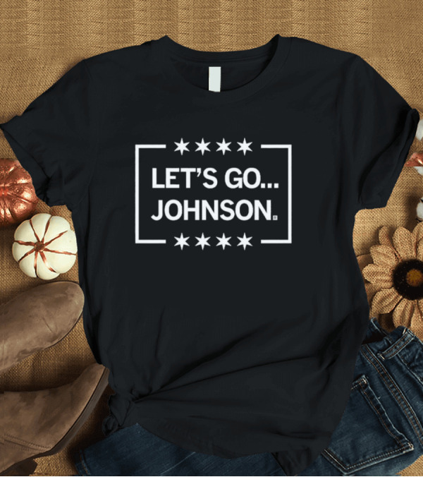LET'S GO JOHNSON Stars Framed Text T-Shirt