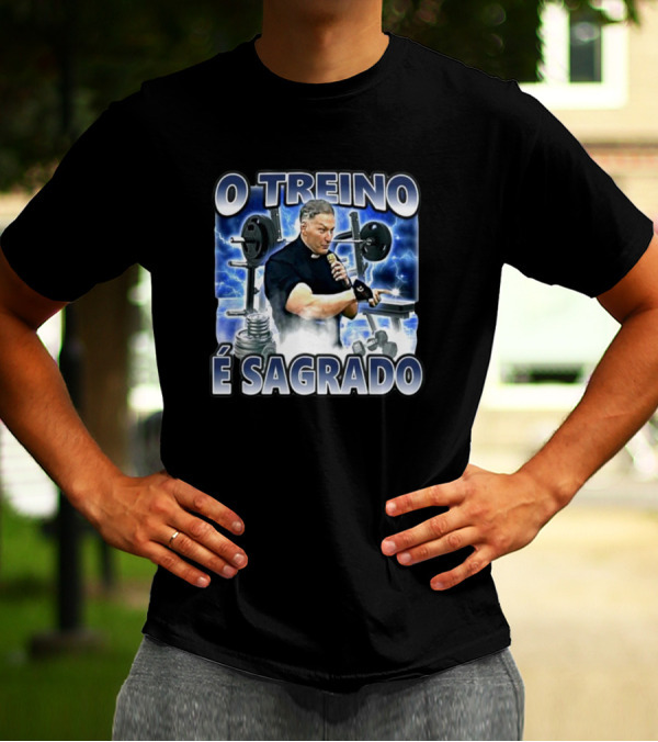 O Treino É Sagrado Weightlifting Priest Gym Motivation T-Shirt