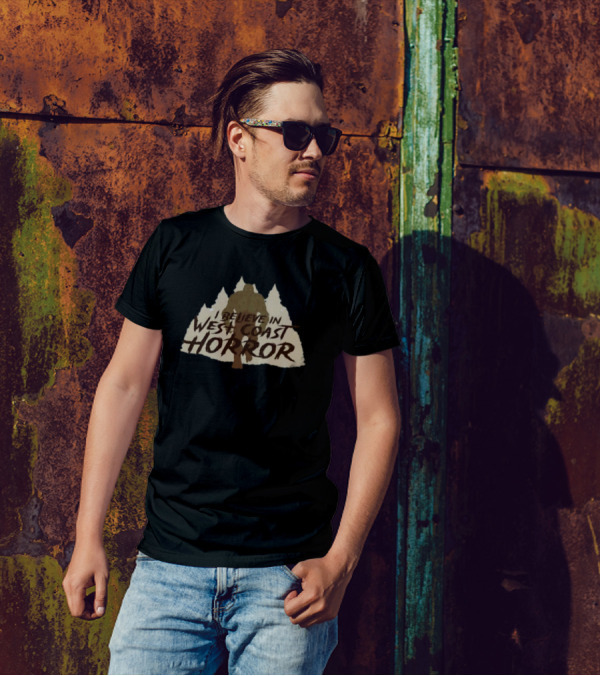Sasquatch I Believe In West Coast Horror With Forest Background T-Shirt