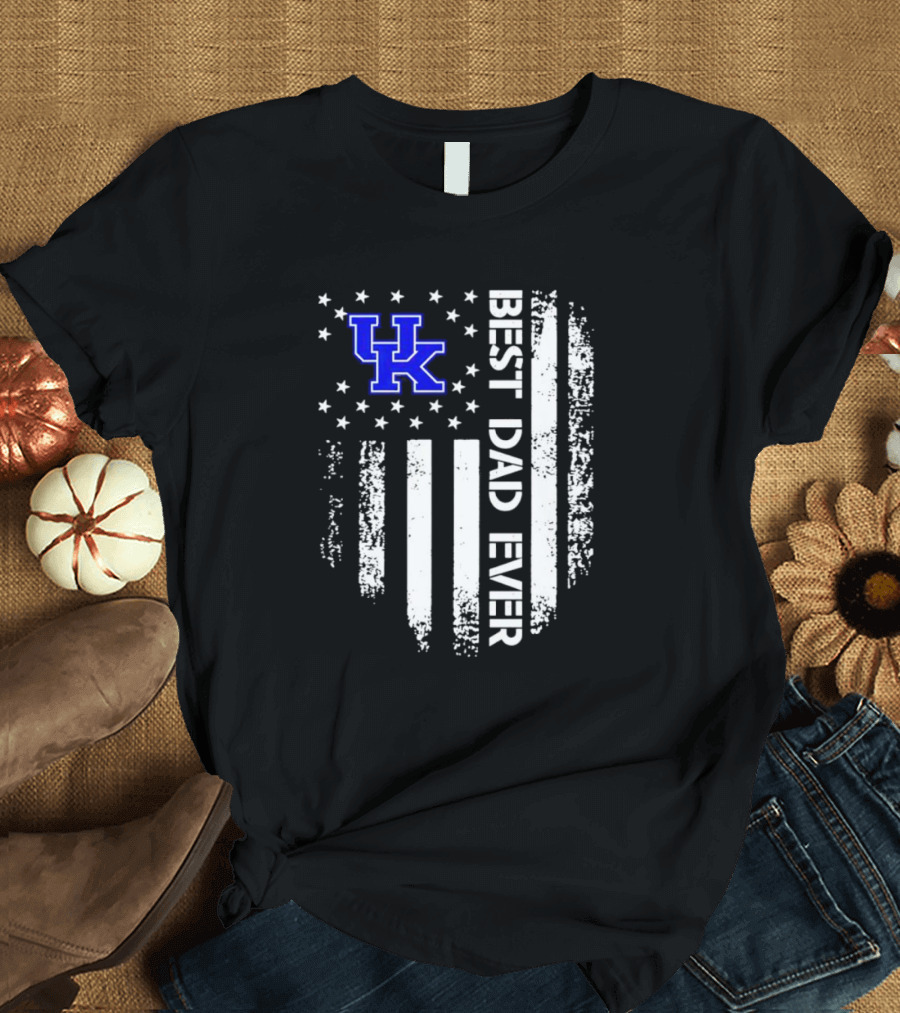 Kentucky Wildcats Best Dad Ever Vertical Stars Stripes T-Shirt
