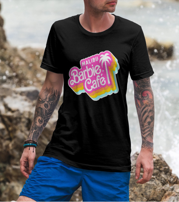 Malibu Barbie Cafe Colorful Retro Logo With Palm Tree T-Shirt