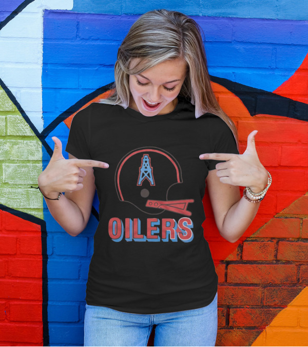 Oilers Football Helmet With Tower T-Shirt