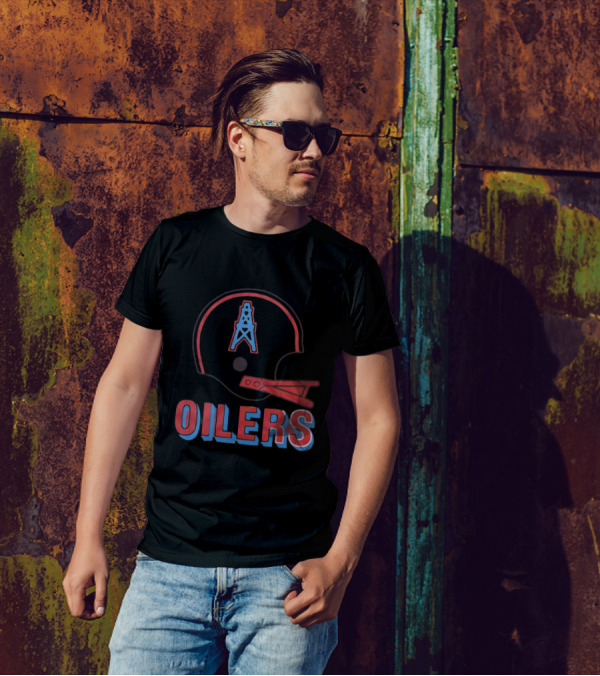 Oilers Football Helmet With Tower T-Shirt