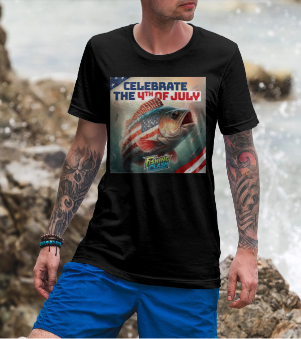 Celebrate The 4th Of July Fishing Clash With Patriotic Fish And American Flags T-Shirt