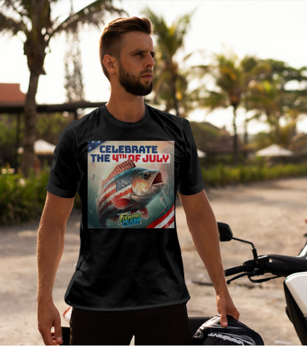 Celebrate The 4th Of July Fishing Clash With Patriotic Fish And American Flags T-Shirt