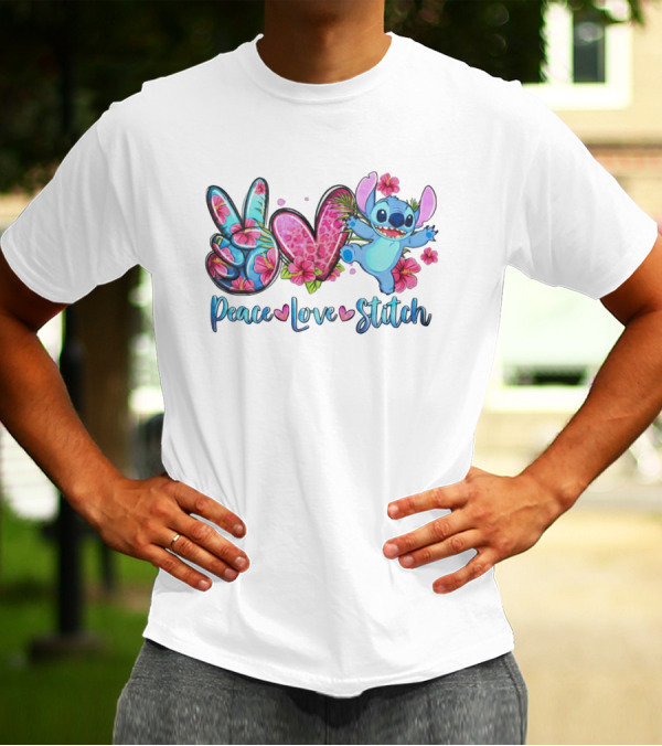 Peace Love Stitch Flower Hibiscus Iconic Character T-Shirt
