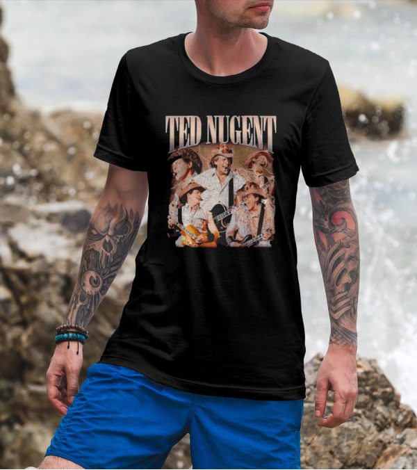Ted Nugent Western Cowboy Hat Guitar Performance Collage T-Shirt