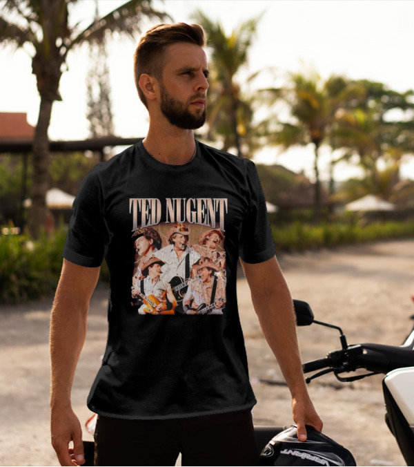 Ted Nugent Western Cowboy Hat Guitar Performance Collage T-Shirt