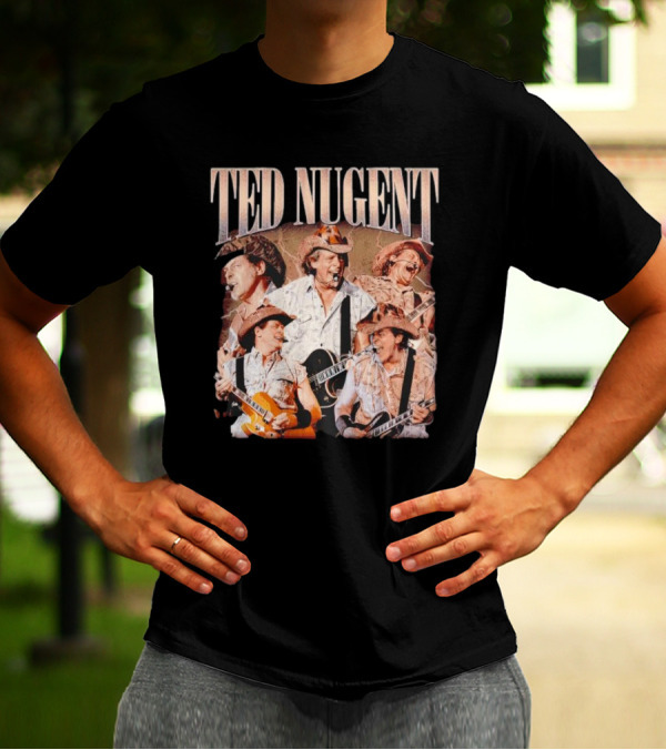Ted Nugent Western Cowboy Hat Guitar Performance Collage T-Shirt