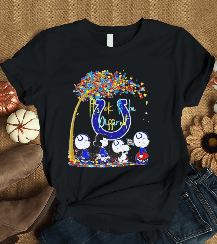 Indianapolis Colts Peanuts Characters It's Ok To Be Different Autism Fall T-Shirt