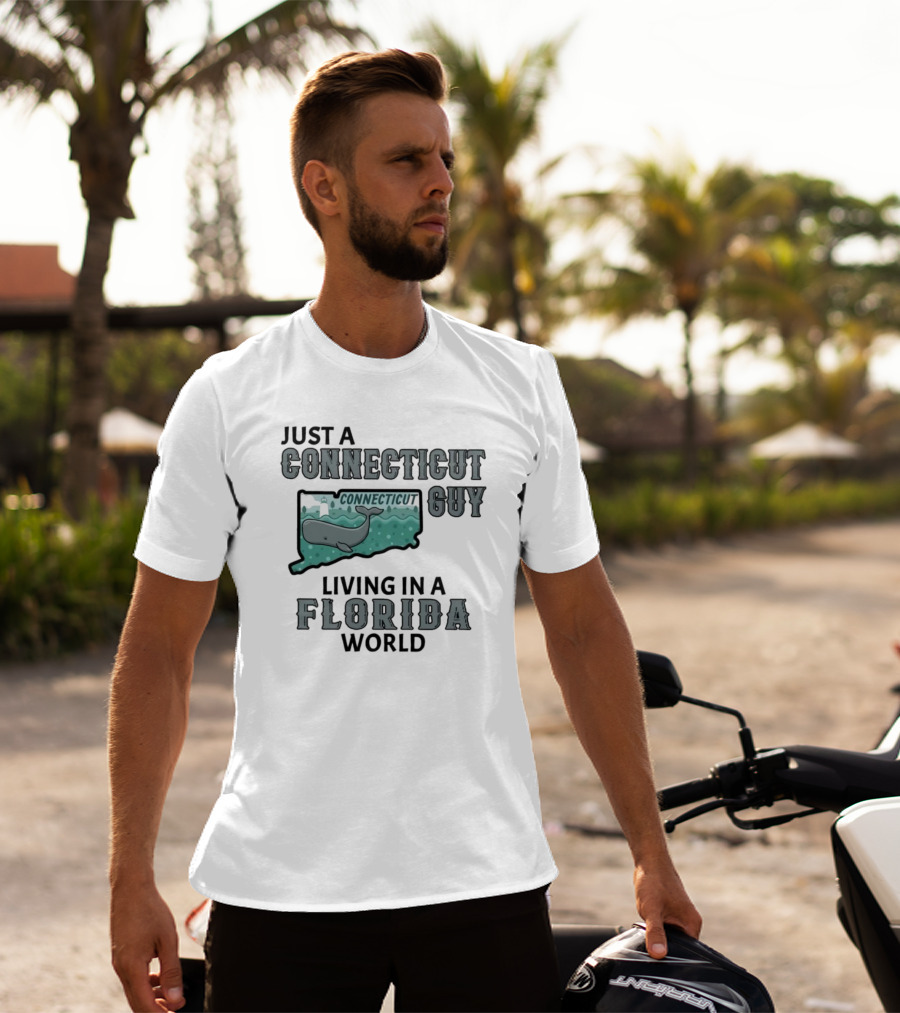 Just A Connecticut Guy Living In A Florida World Connecticut Whale Map T-Shirt