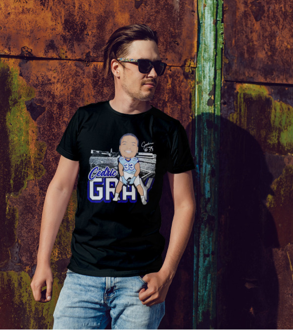 Cedric Gray #33 Caricature Football Stadium Signature T-Shirt