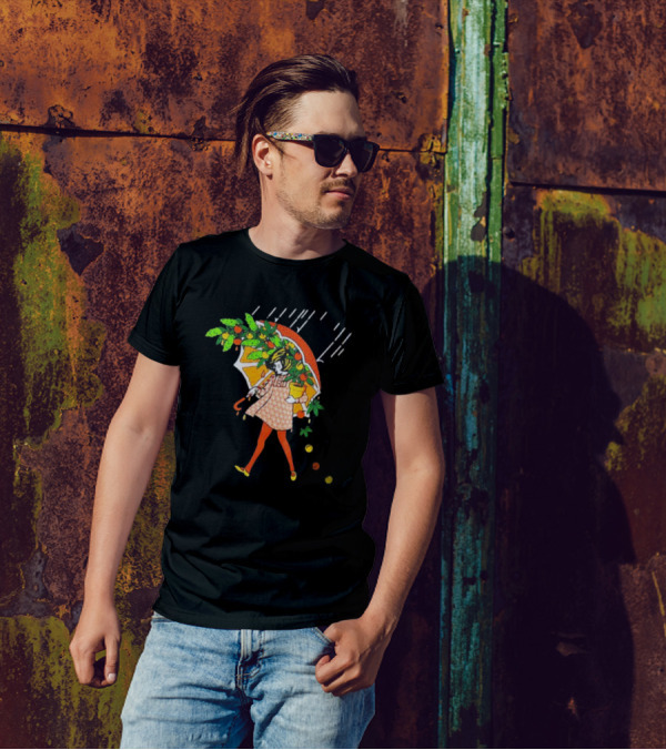 Citrus Terp Girl With Umbrella And Falling Fruit T-Shirt