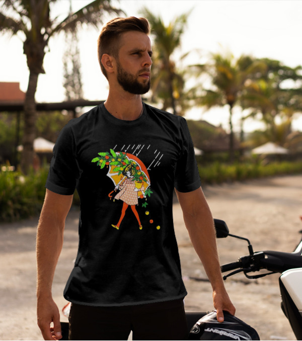 Citrus Terp Girl With Umbrella And Falling Fruit T-Shirt