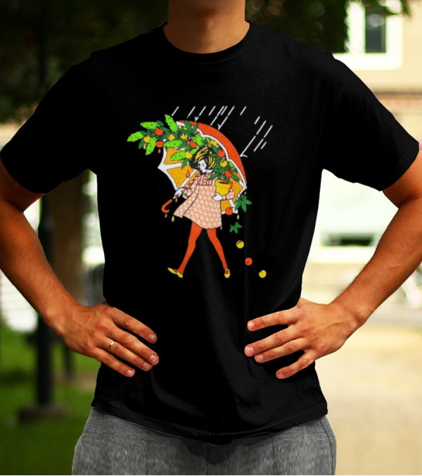 Citrus Terp Girl With Umbrella And Falling Fruit T-Shirt