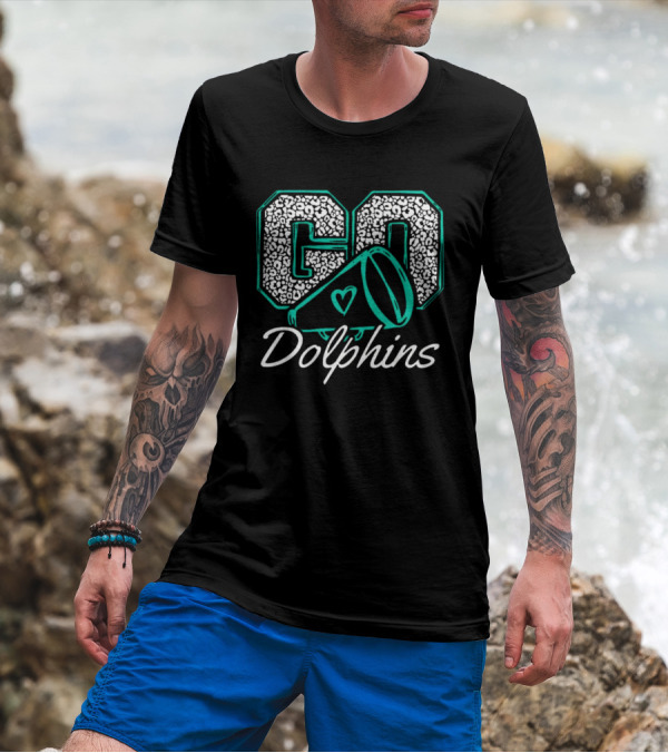 GO Dolphins Cheer Megaphone Heart T-Shirt