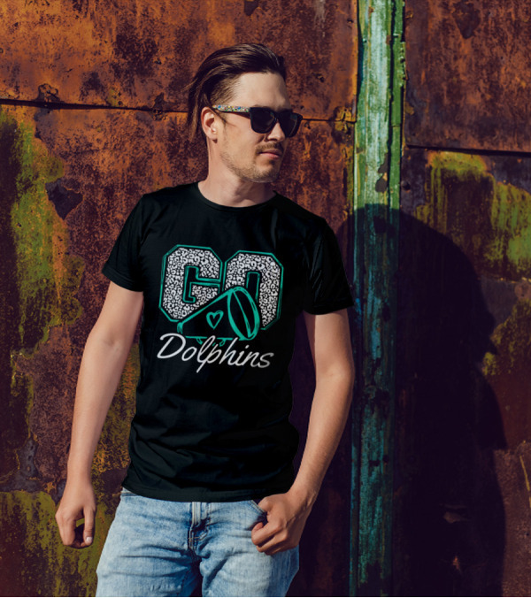 GO Dolphins Cheer Megaphone Heart T-Shirt