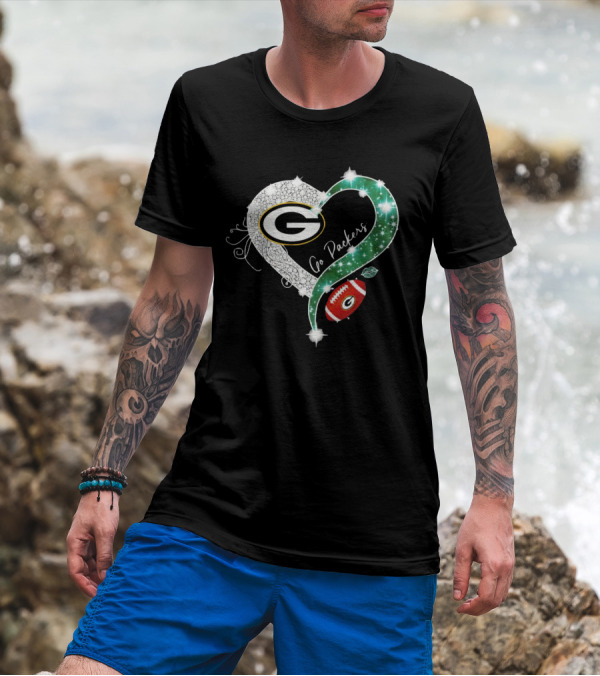 Green Bay Packers Heart Go Packers Diamond Blink Football T-Shirt