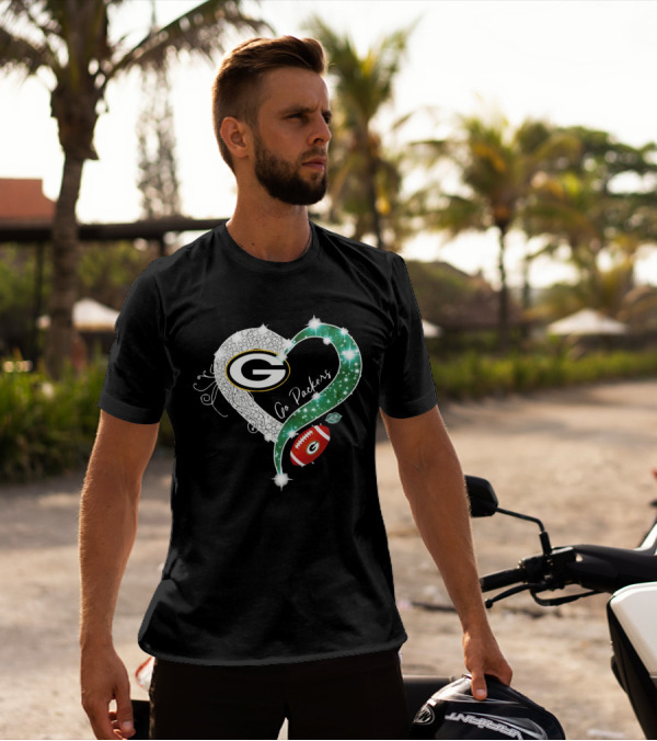 Green Bay Packers Heart Go Packers Diamond Blink Football T-Shirt