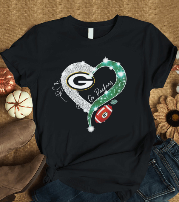 Green Bay Packers Heart Go Packers Diamond Blink Football T-Shirt