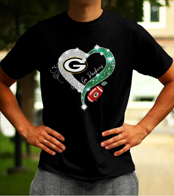 Green Bay Packers Heart Go Packers Diamond Blink Football T-Shirt