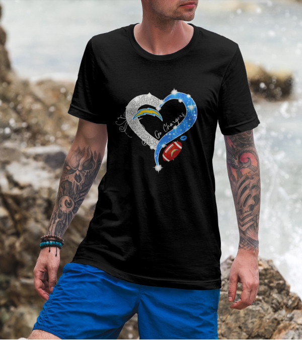 Los Angeles Chargers Go Chargers Heart Diamond Football Sparkle T-Shirt