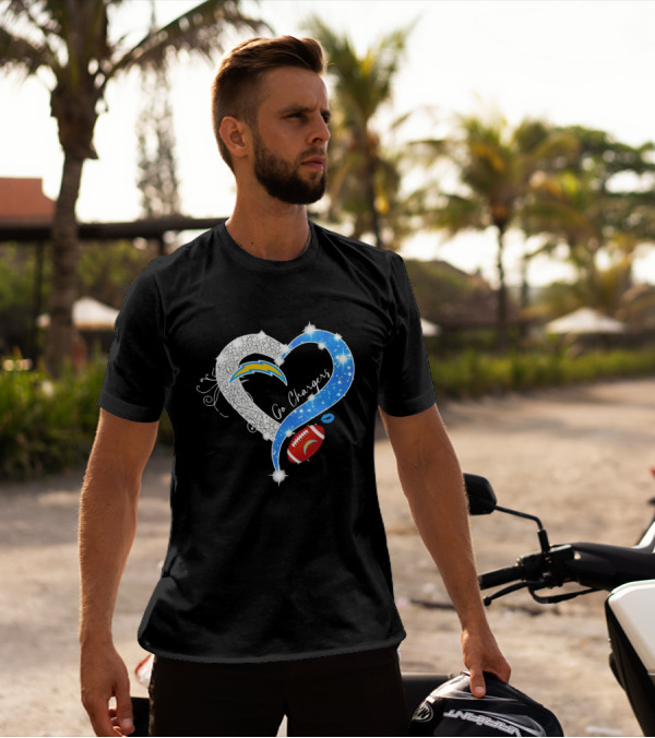 Los Angeles Chargers Go Chargers Heart Diamond Football Sparkle T-Shirt
