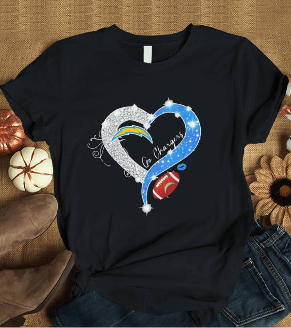 Los Angeles Chargers Go Chargers Heart Diamond Football Sparkle T-Shirt