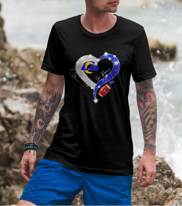 Los Angeles Rams Heart Go Rams Diamond Sparkle Football T-Shirt