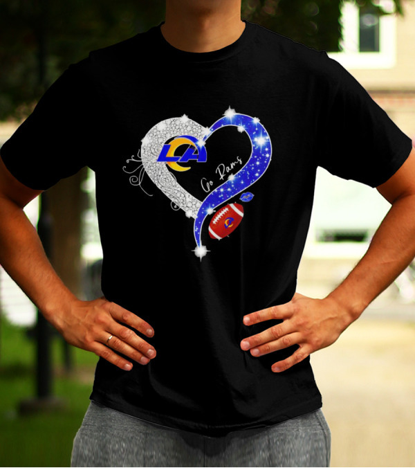 Los Angeles Rams Heart Go Rams Diamond Sparkle Football T-Shirt